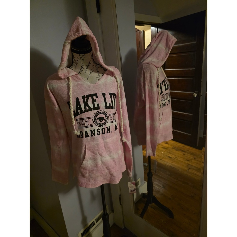 Southern Spirit Branson MO Lake Life Tie Dye Hoodie Pink White Slub Knit Small